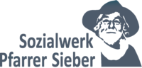 Logo des Sozialwerks Pfarrer Sieber mit Text und einem stilisierten Porträt eines Mannes mit Hut.